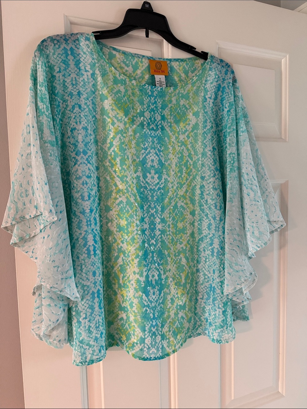 Ruby Rd. Aqua, Light Blue & Lime Printed Flutter-Sleeve Tunic